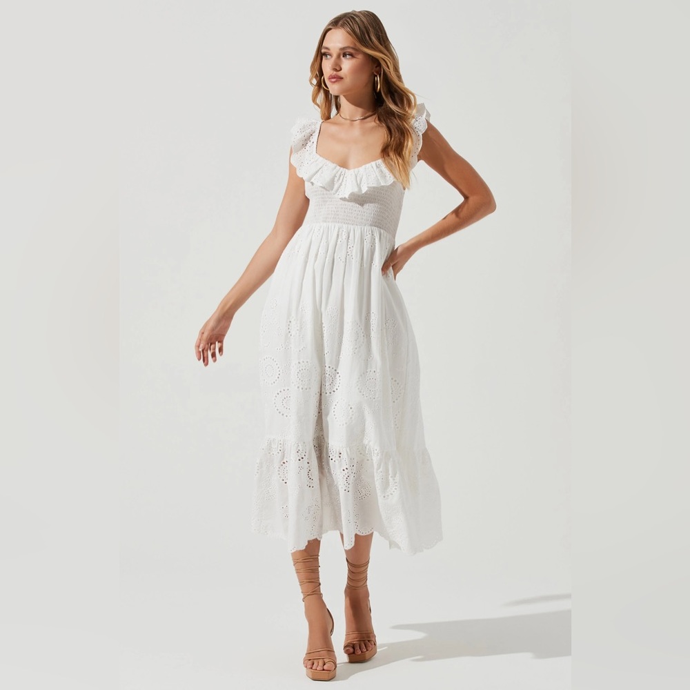 ASTR Cottage Eyelet Ruffle Midi Dress